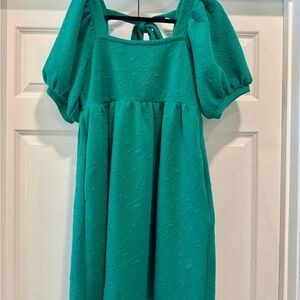 Listicle Green Puff Sleeve Square Neck Babydoll Dress
